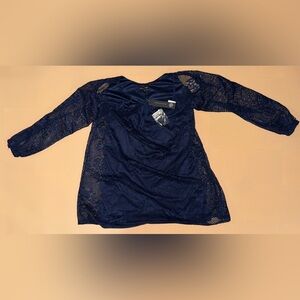 As U Wish Navy Blue Lace Long Sleeve Blouse; Size Medium; NWT